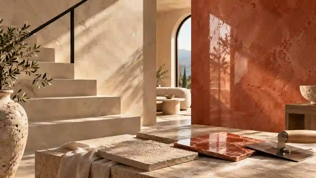 Échantillons de teintes minérales San Marco, du beige au rouge terracotta